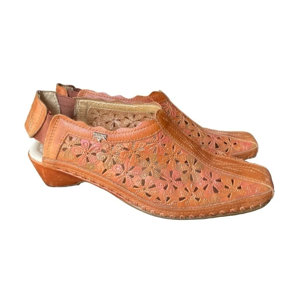 PIKOLINOS Romana Laser Cut Floral Leather Slingbacks I Size: 5.5-6